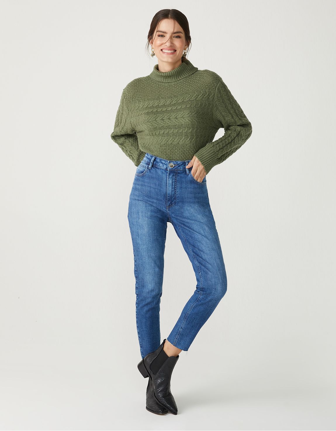 Calça jeans skinny cintura alta