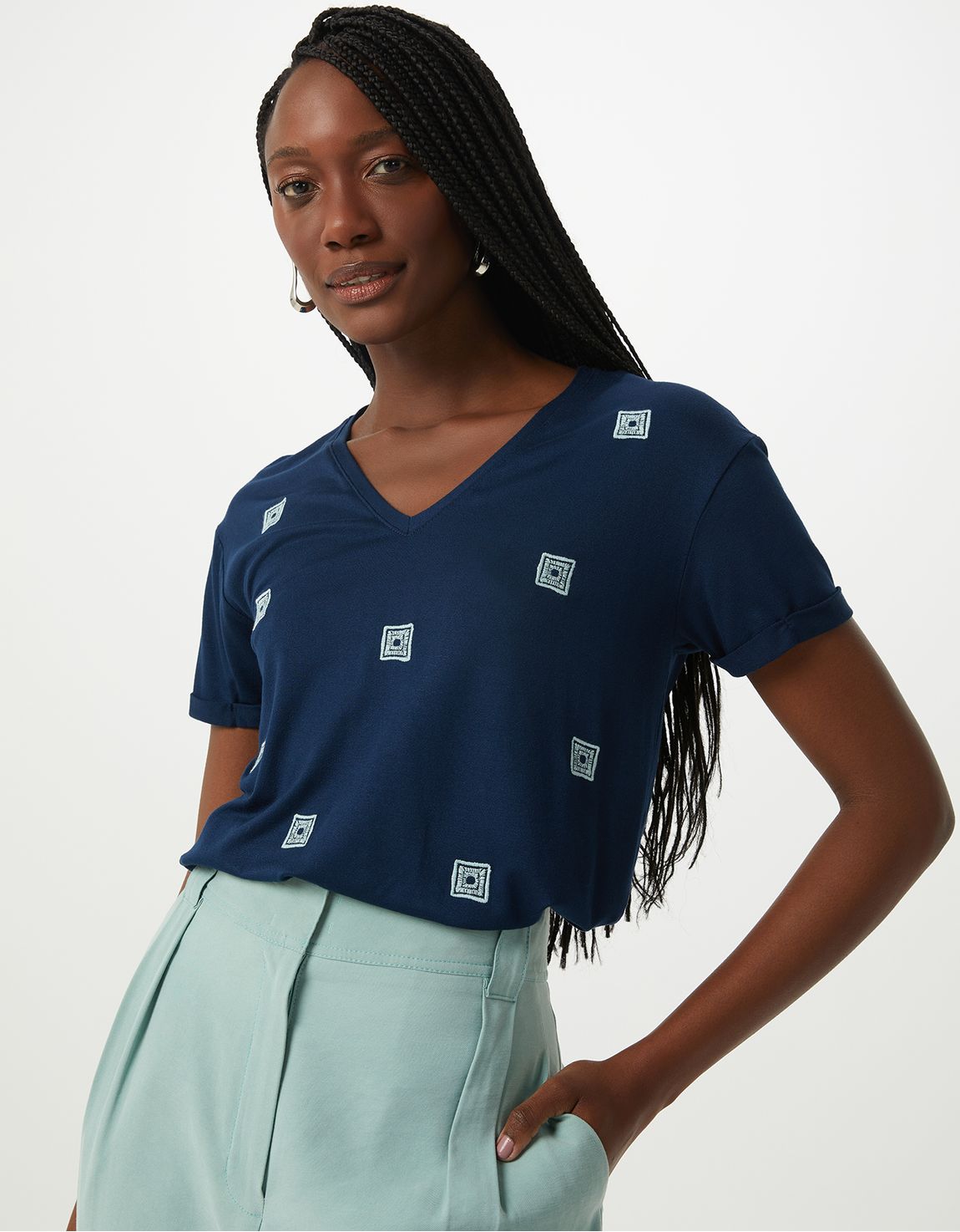 T-shirt azulejo bordado marinho