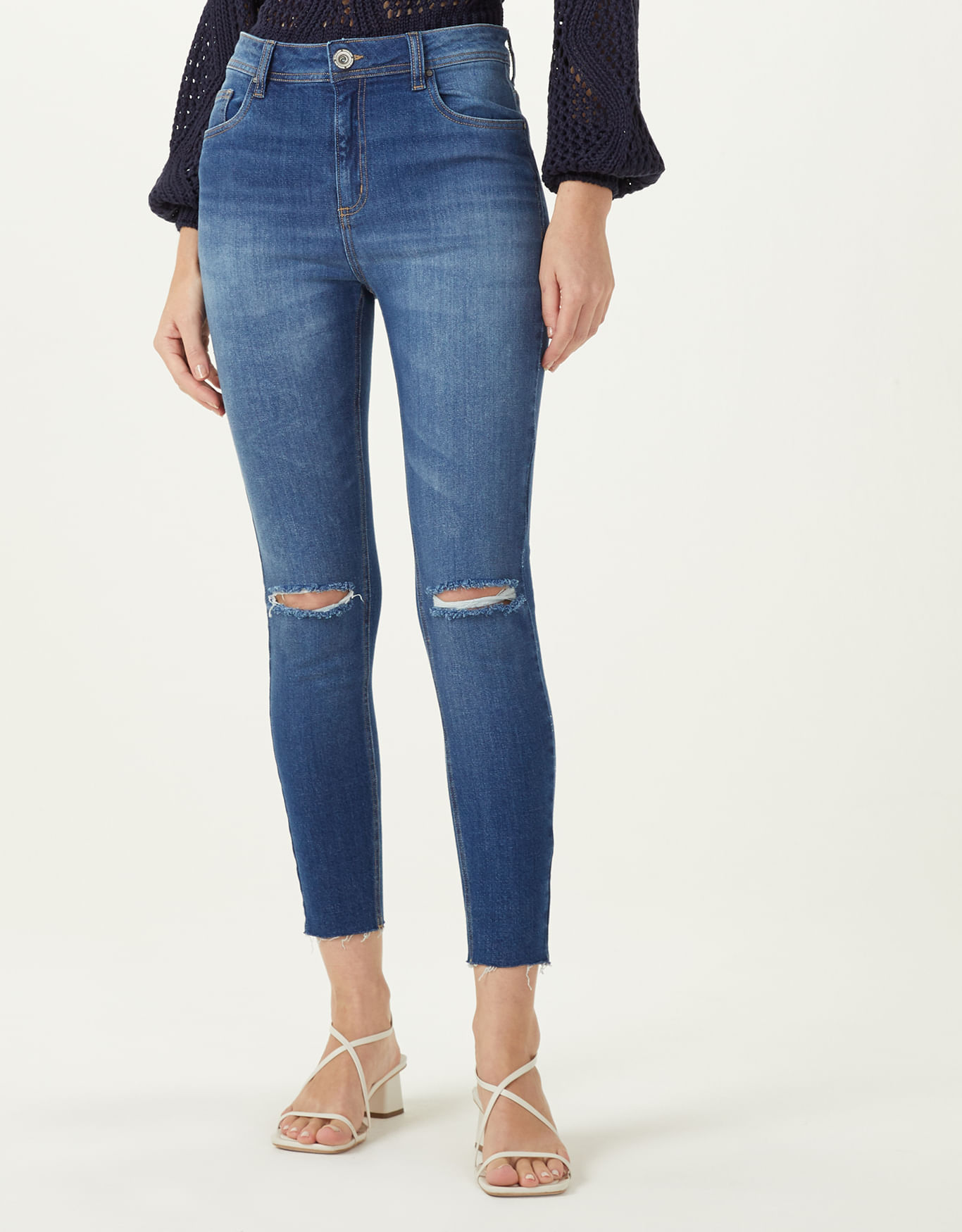 Calça jeans skinny cintura alta rasgo - calças jeans - SHOULDER