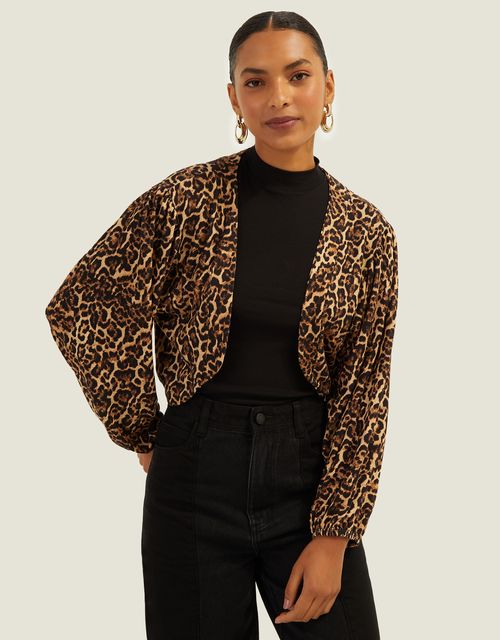 Cardigan malha curto leopardo