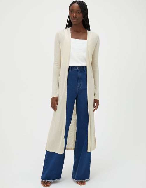 Cardigan longo malha natural