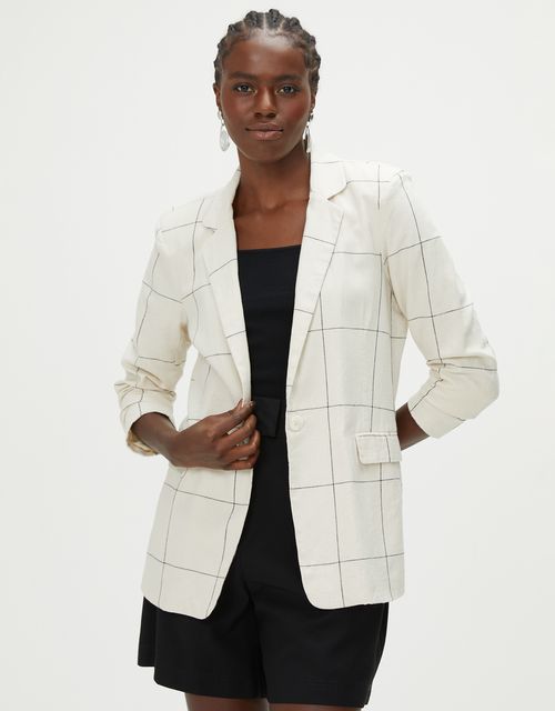 Blazer grid linho algodão