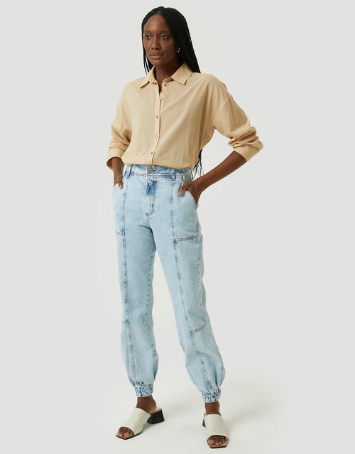Calça jeans slim elástico barra