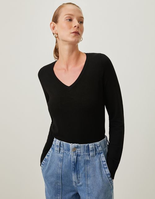 Blusa tricot básico preto