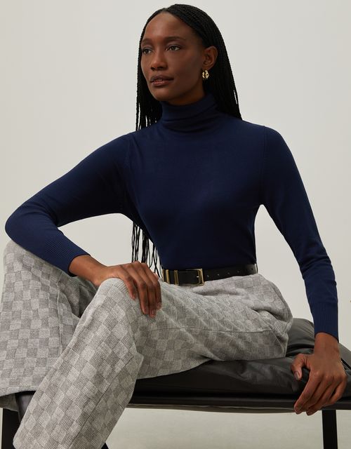 Blusa tricot básico gola marinho