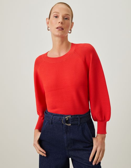 Blusa tricot manga canelada vermelho