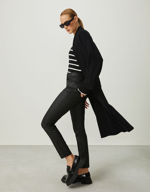 Calça skinny resinada cintura alta