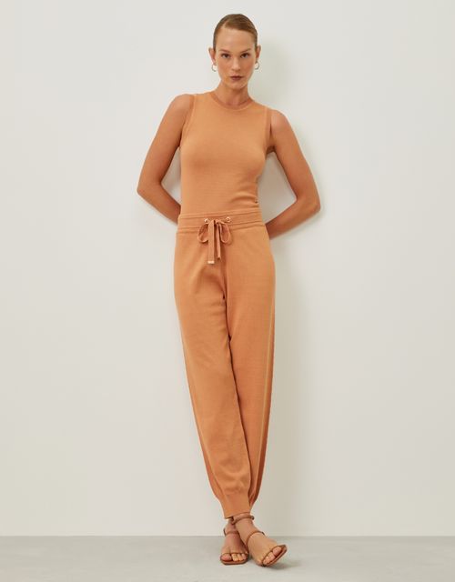Calça tricot jogger amêndoa