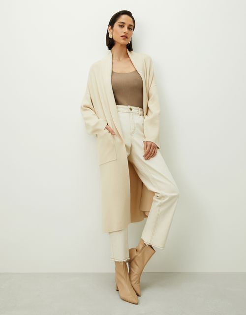 Casaco tricot longo areia
