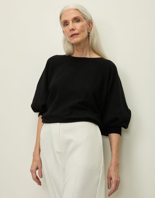 Blusa tricot manga ampla preta