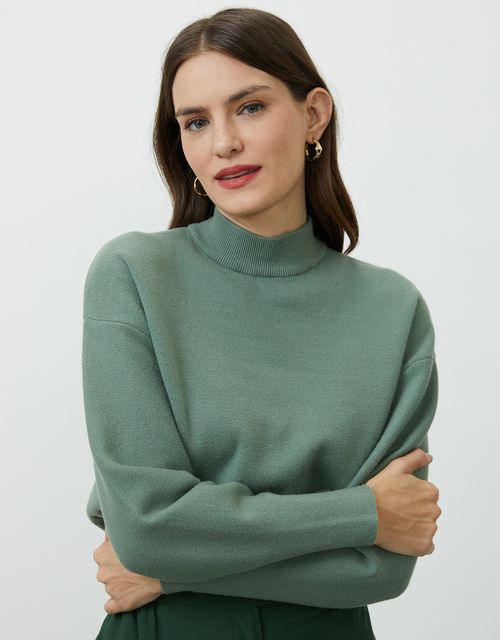 Blusa tricot gola alta matchá