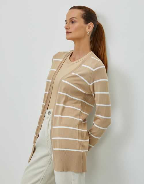 Cardigan tricot básico listras khaki