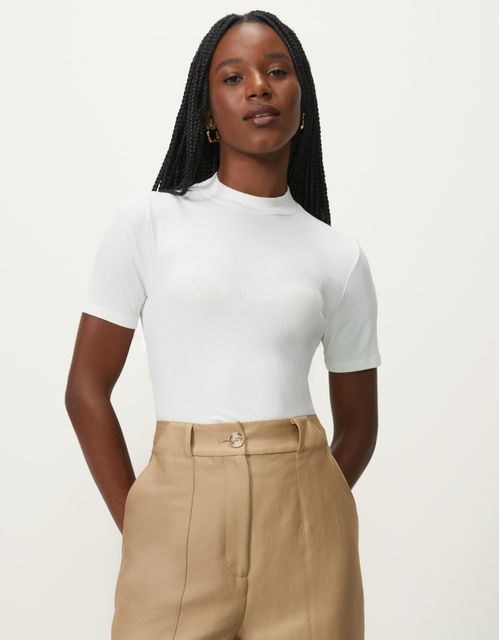 T-shirt canelada gola alta off white