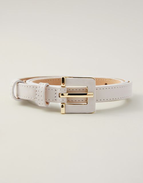 Cinto fino off white fivela quadrada