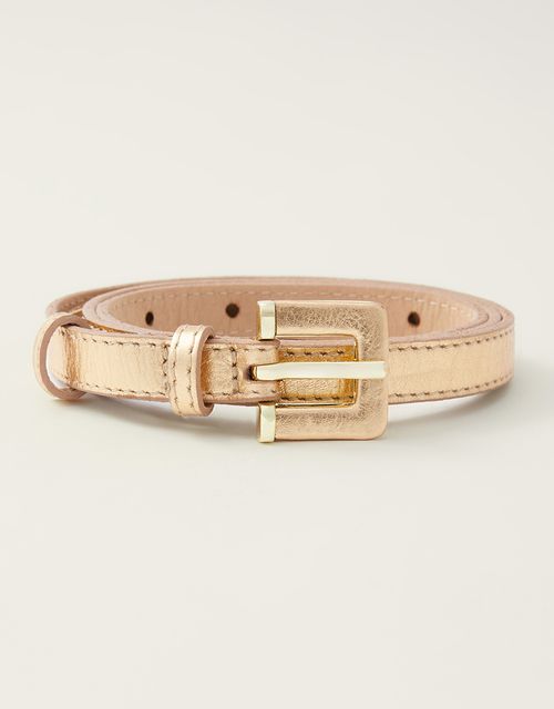 Cinto fino dourado fivela quadrada