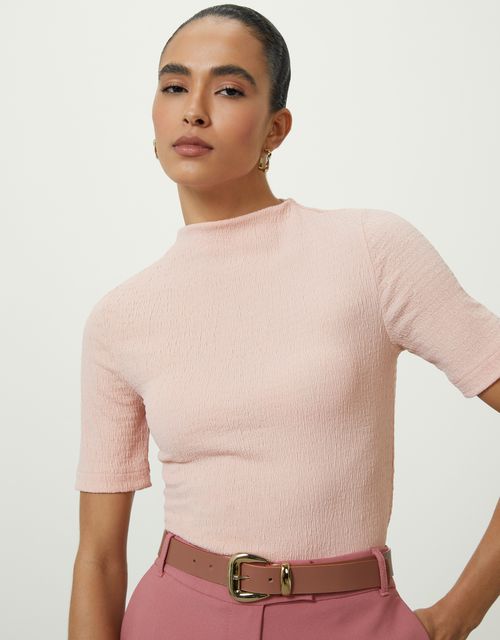 Blusa manga curta textura rosa 360