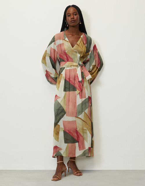 Vestido geométrico aquarela