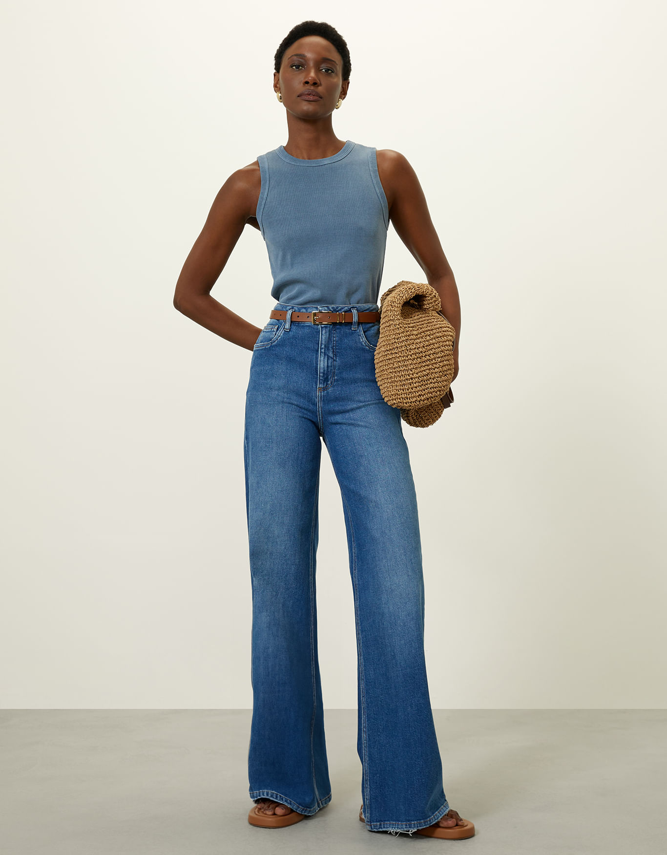 Calça jeans médio wide