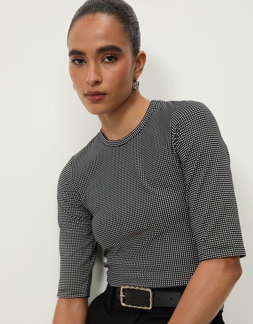 Blusa malha quadriculada preta
