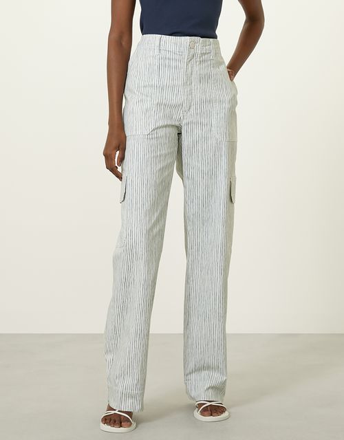 Calça reta cargo listra orgânica azul