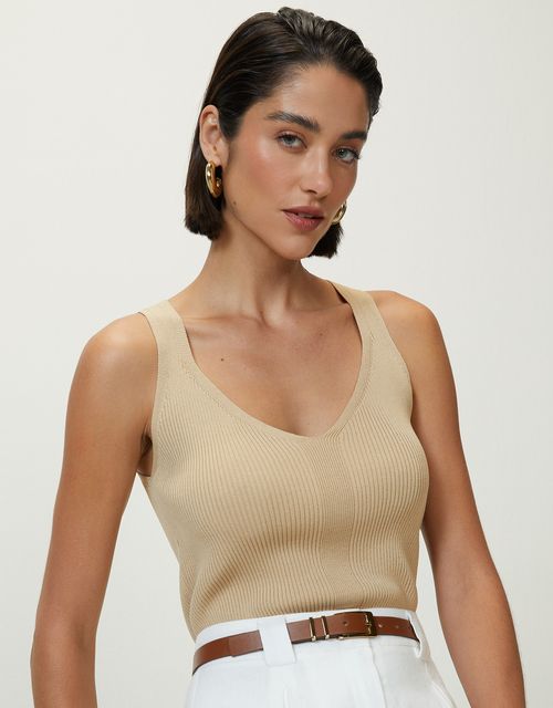 Regata tricot decote v khaki