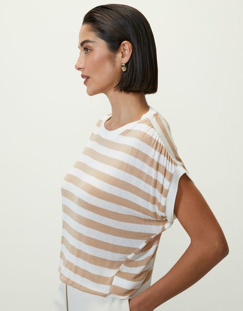 Blusa elástico barra listra khaki