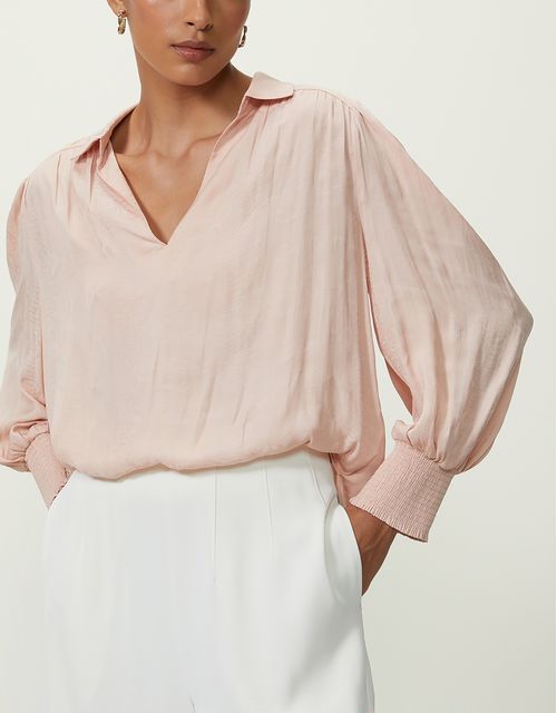 Blusa manga longa cobra acetinada rosa
