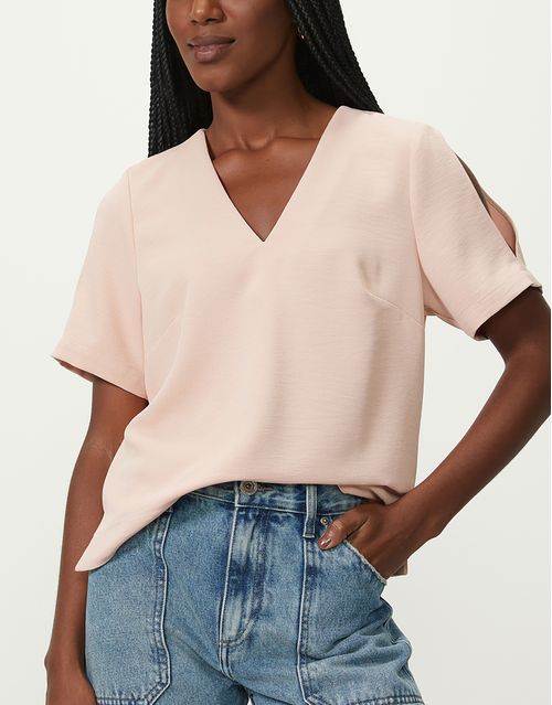 Blusa fenda manga rosa
