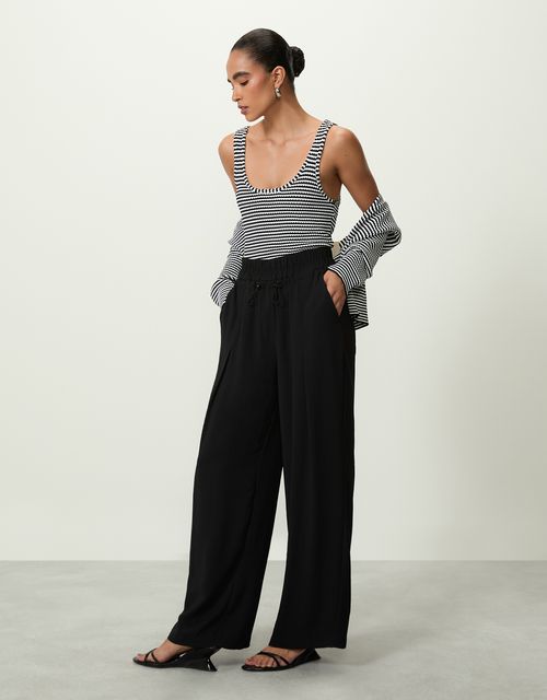 Calça pantalona cós elástico