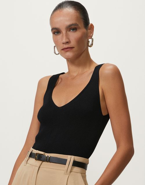 Regata tricot decote v preta