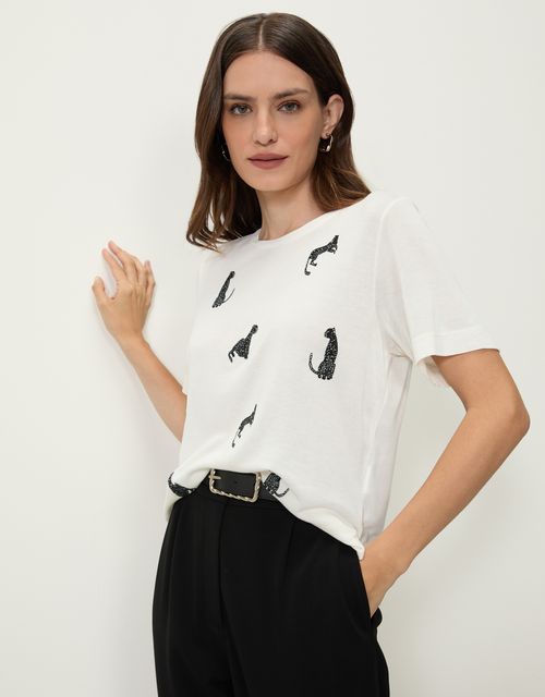 T-shirt mini onça bordada
