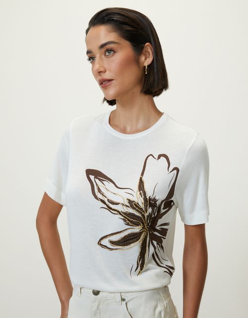 T-shirt flor lateral bordado