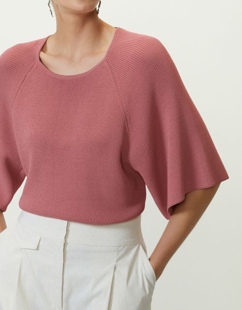 Blusa tricot manga ampla rosa