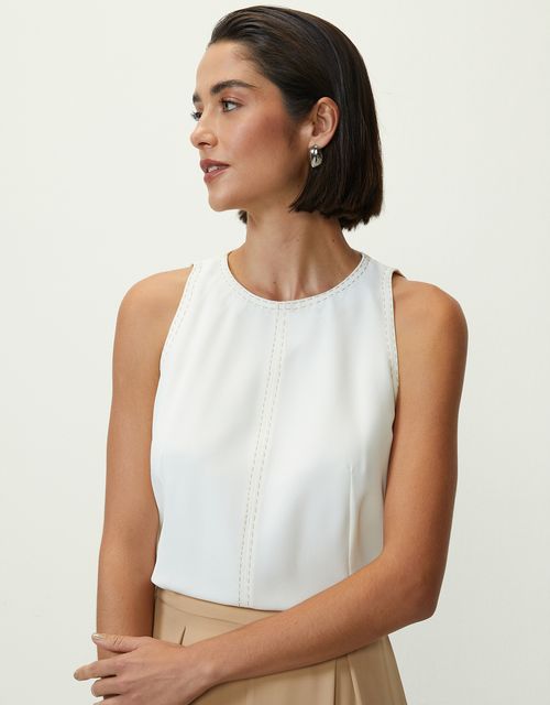 Blusa costura com contraste off white