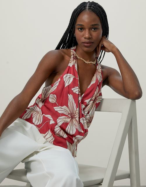 Blusa floral solar vermelho