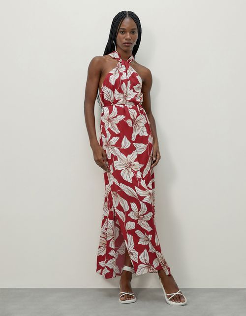 Vestido floral solar vermelho