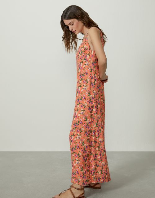 Vestido pincelada botânica coral