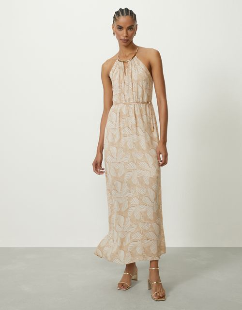 Vestido evasê detalhe colar
