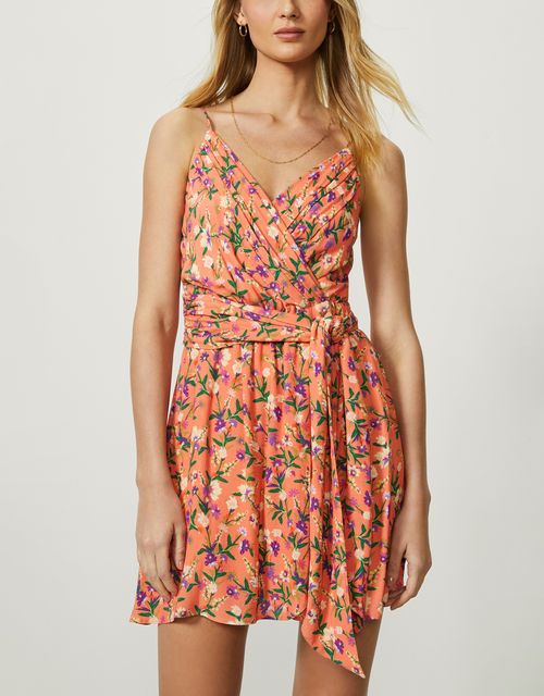 Vestido curto pincelada botanica coral