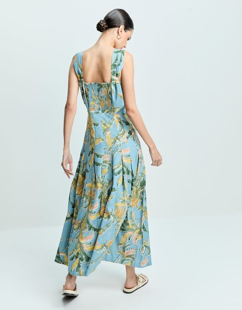 Vestido folhagem verano azul