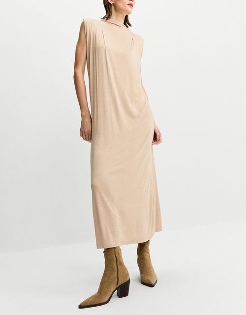 Vestido malha pregas ombro