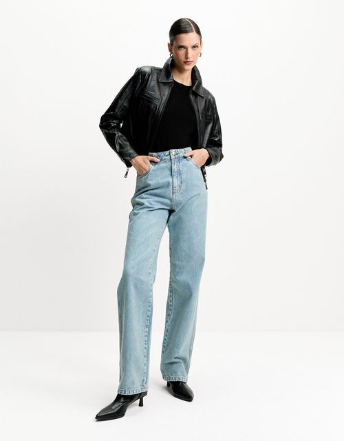 Calça jeans reta pesponto triplo