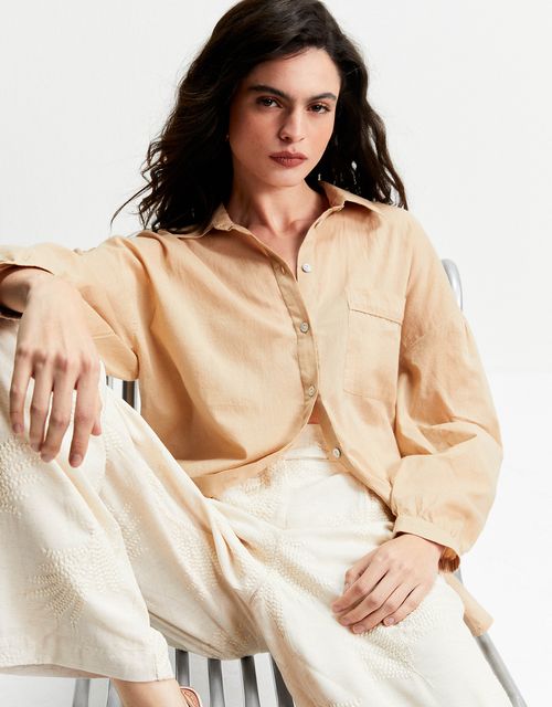 Camisa voil manga longa khaki