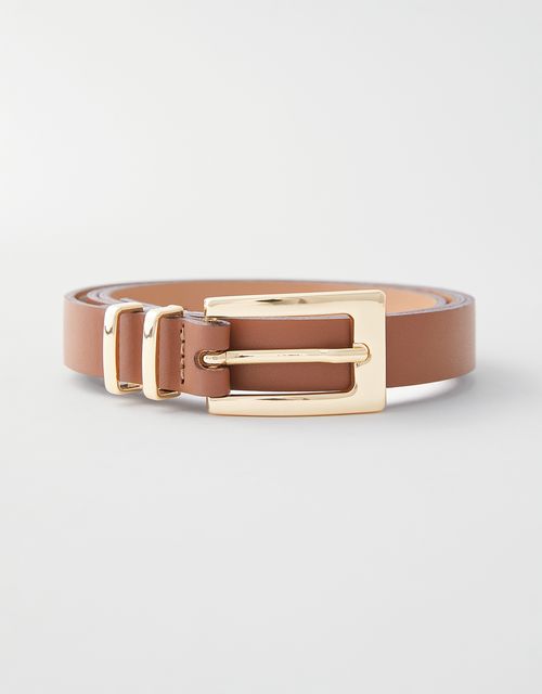 Cinto fino camel fivela dourada