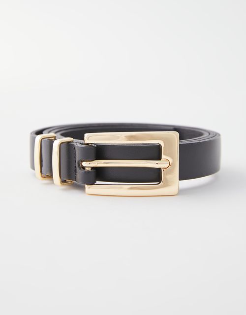Cinto fino preto fivela dourada
