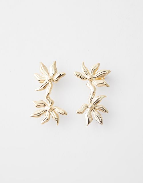 Brinco metal flores duplas