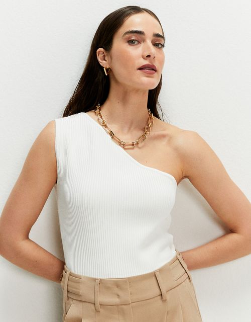 Blusa tricot ombro único off white