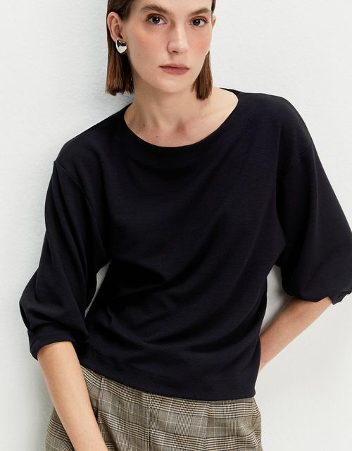 Blusa malha pregas manga
