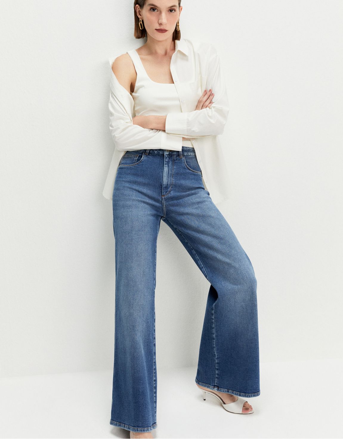 Calça jeans wide cintura alta