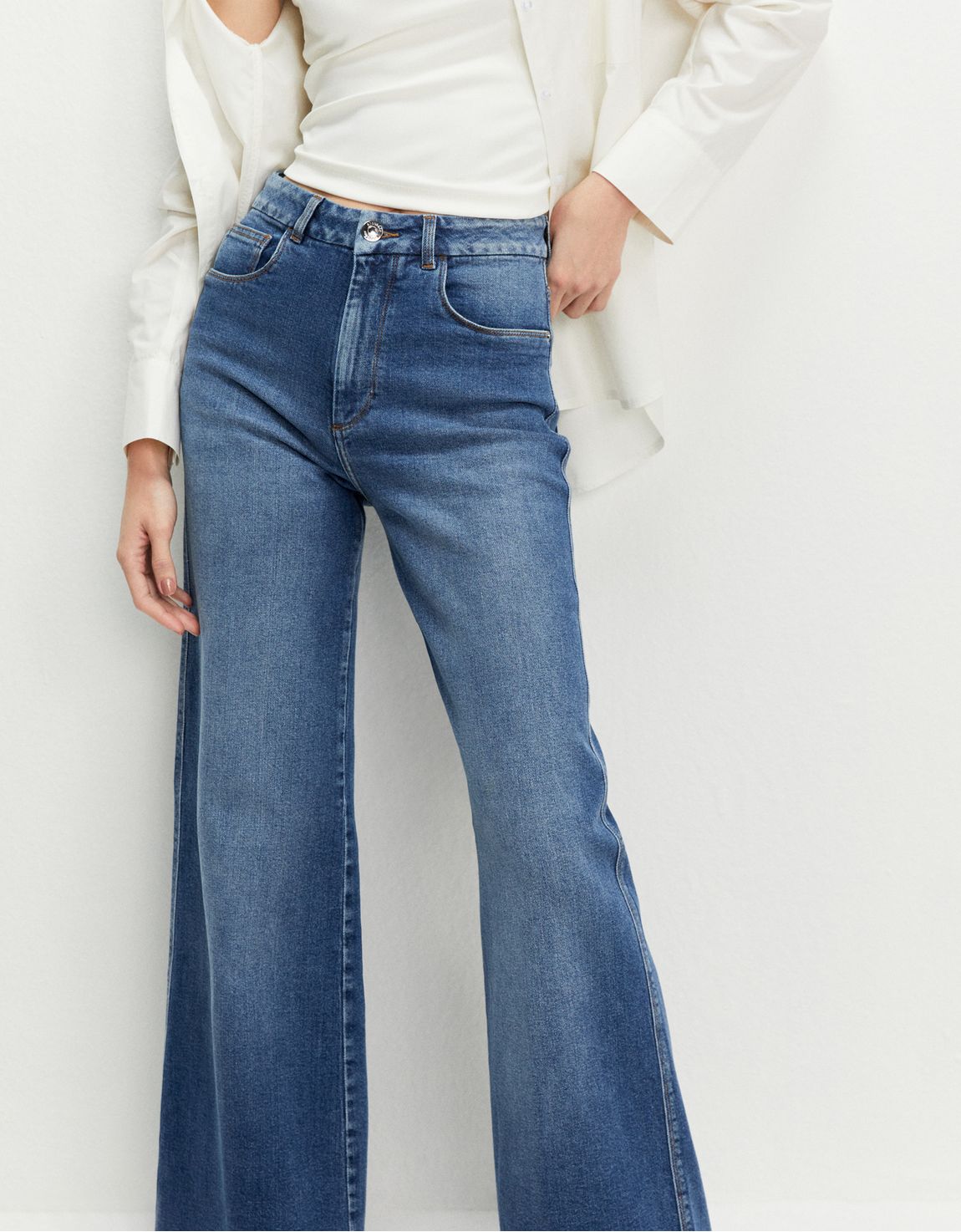 Calça jeans wide cintura alta